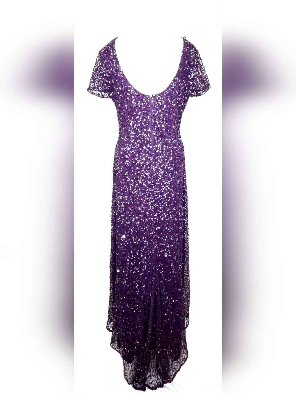 Adrianna Papell Deep Purple Sequin Formal Gown With Train Wedding Guest 10 NWOT‎ - Picture 7 of 14